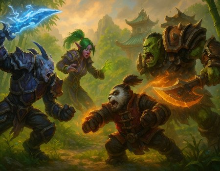 Mists of Pandaria Classic PvP Guide – Arena, Battlegrounds, and Rewards Overview WoW Mists of Pandaria Classic PvP combat scene with characters battling in a lush Pandaria environment.