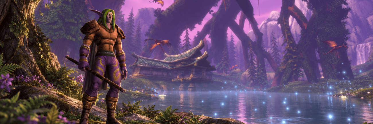 WoW Forever Night Elf Druid in Front of a Lake Cover for Druid Guide for WoW Forever