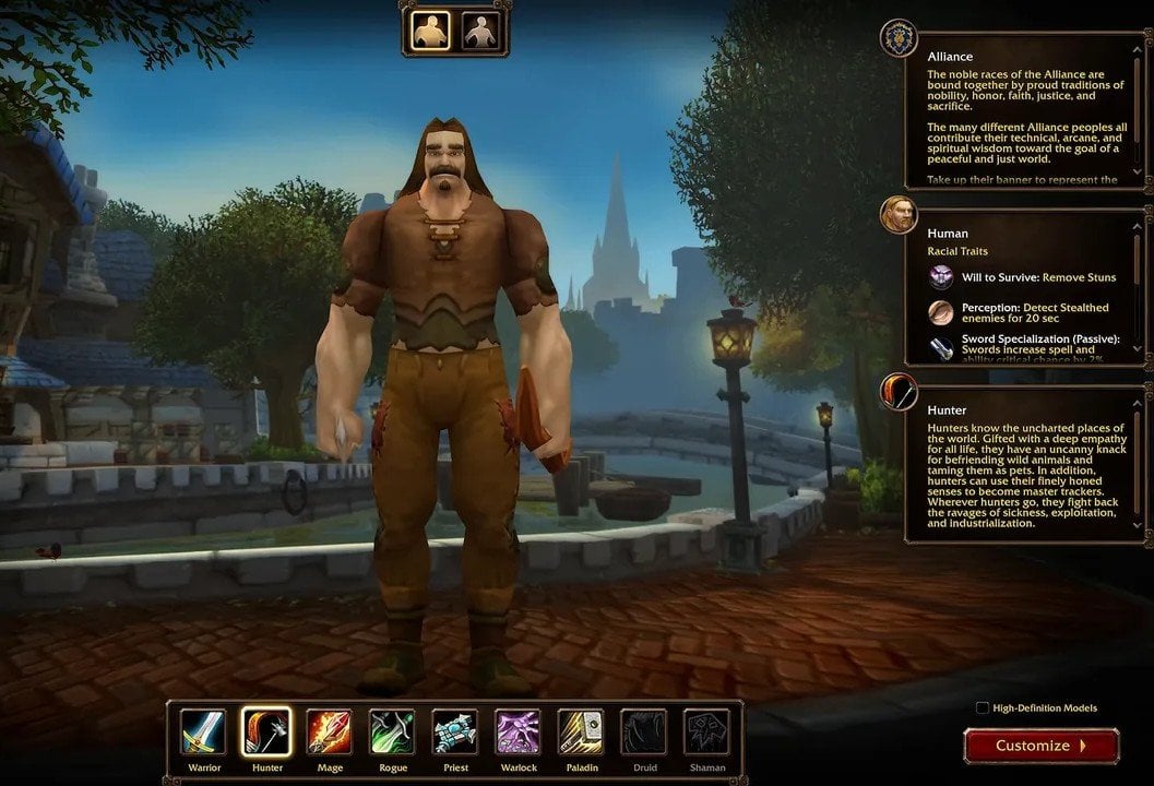 WoW Forever Human Hunter Character Creation Screen