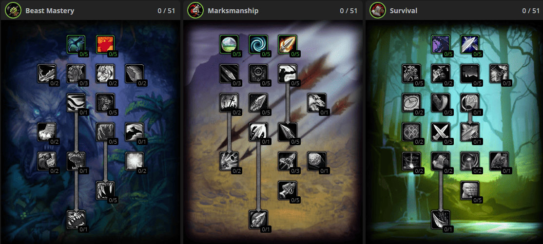 WoW Forever Hunter Talent Trees